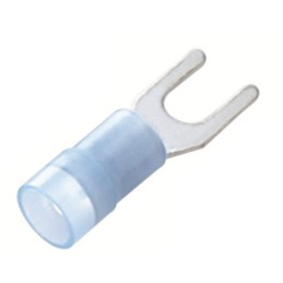 100 pcs - RS PRO Insulated Crimp Spade Connector, 1.5mm² to 2.5mm², 16AWG to 14AWG, 5.3mm Stud Size Nylon, Blue