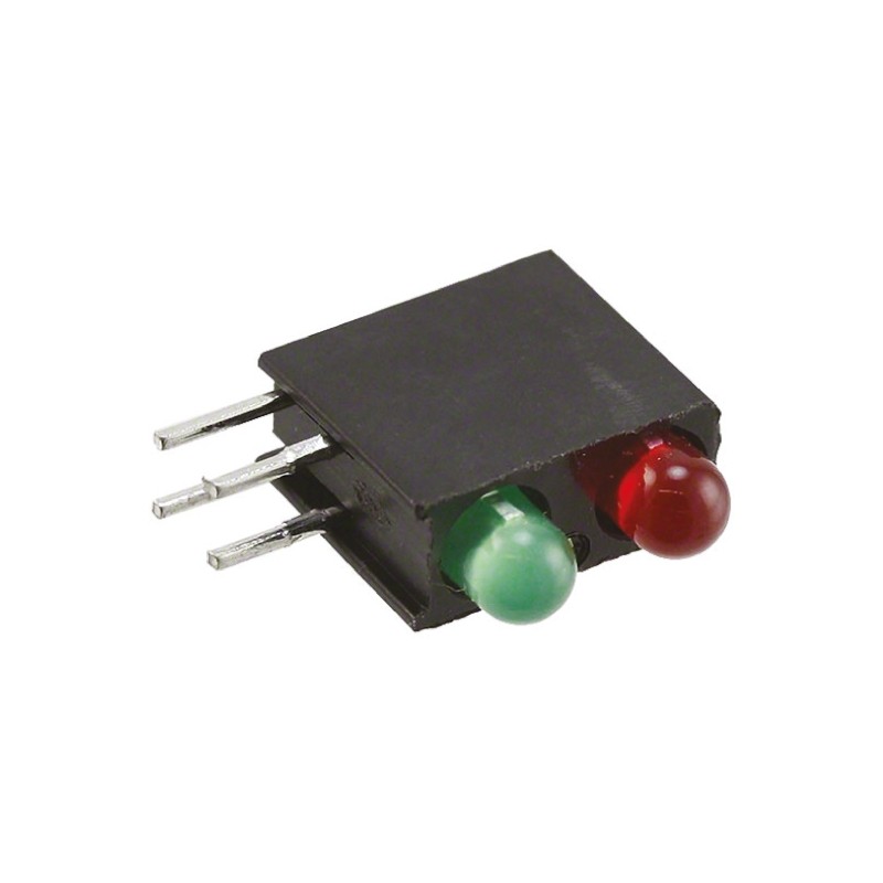 10 pcs - 553-0212-200F Dialight 553-0212-200F, Green & Red Right Angle PCB LED Indicator, 2 LEDs, Through Hole 2.2 V