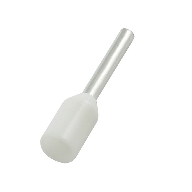 100 pcs - RS PRO Insulated Crimp Bootlace Ferrule, 8mm Pin Length, 1.5mm Pin Diameter, 0.75mm² Wire Size, White