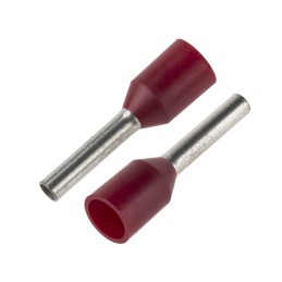 100 pcs - JST, FTR Insulated Crimp Bootlace Ferrule, 8mm Pin Length, 1.4mm Pin Diameter, 1mm² Wire Size, Red