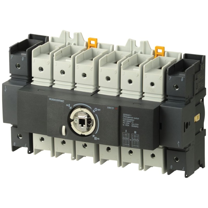 1 pcs - Socomec 4P Pole DIN Rail Changeover Switch - 125A Maximum Current, 56.3kW Power Rating