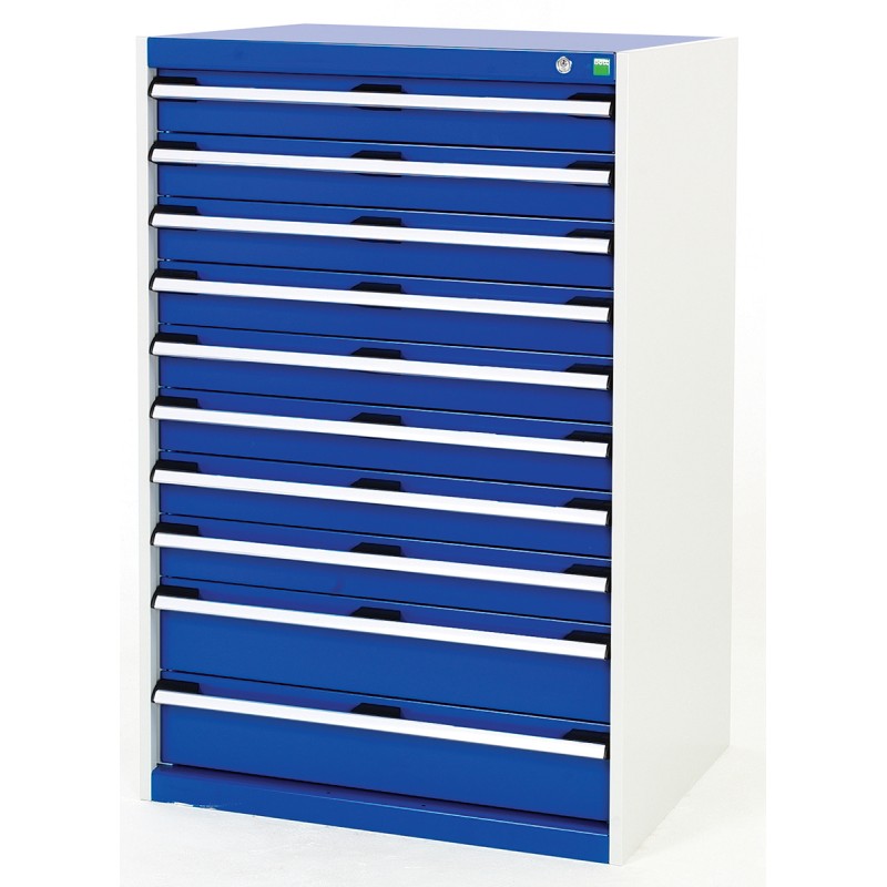 1 pcs - Bott 10 Drawer Storage Unit, Steel, 1200mm x 800mm x 650mm, Blue, Grey
