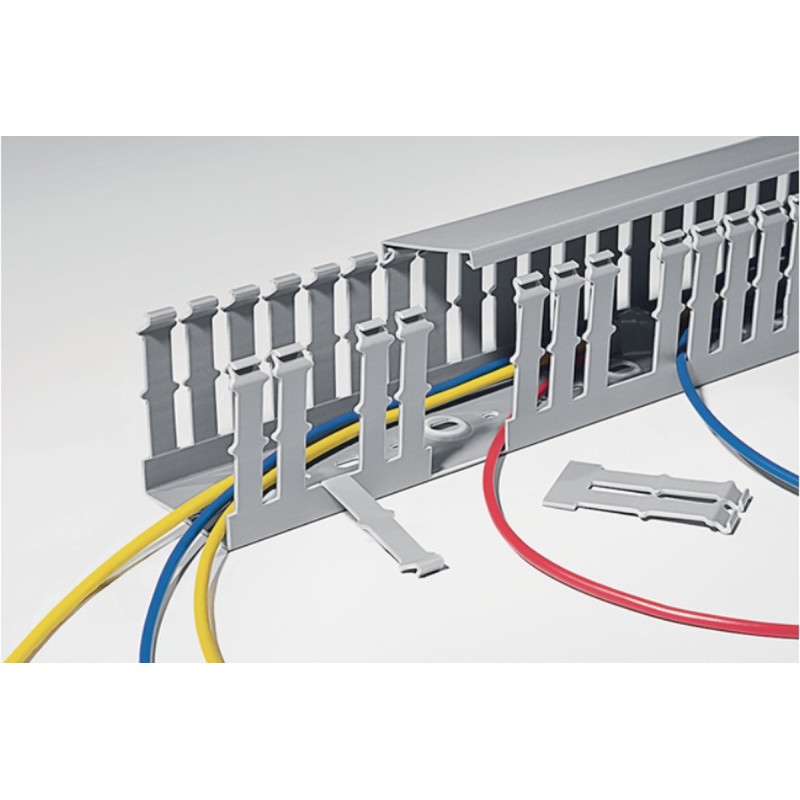 4 pcs - HellermannTyton HTWD-PW Grey Slotted Panel Trunking - Open Slot, W100 mm x D100mm, L2m, PVC