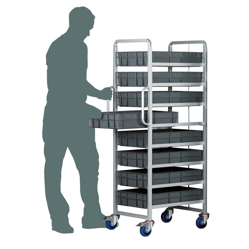 1 pcs - RS PRO 8 Shelf Steel Drawer Trolley, 600 x 400 x 120mm, 250kg Load