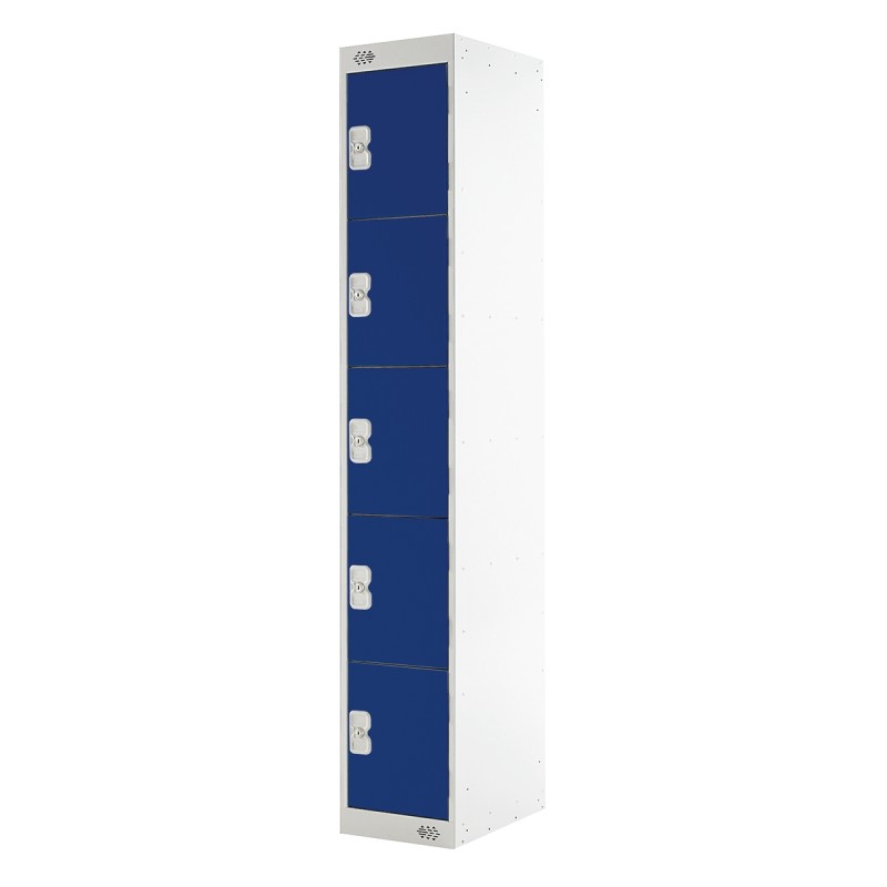 1 pcs - RS PRO 5 Door Steel Blue Storage Locker, 1800 mm x 300 mm x 450mm