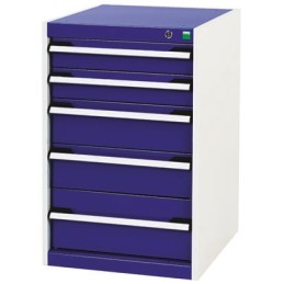 1 pcs - Bott 5 Drawer Storage Unit, Steel, 800mm x 525mm x 650mm, Blue, Grey