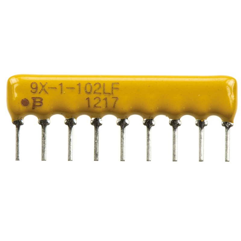 100 pcs - 4609X-101-102LF Bourns, 4600X 1kΩ ±2% Bussed Resistor Array, 8 Resistors, 1.13W total, SIP, Through Hole