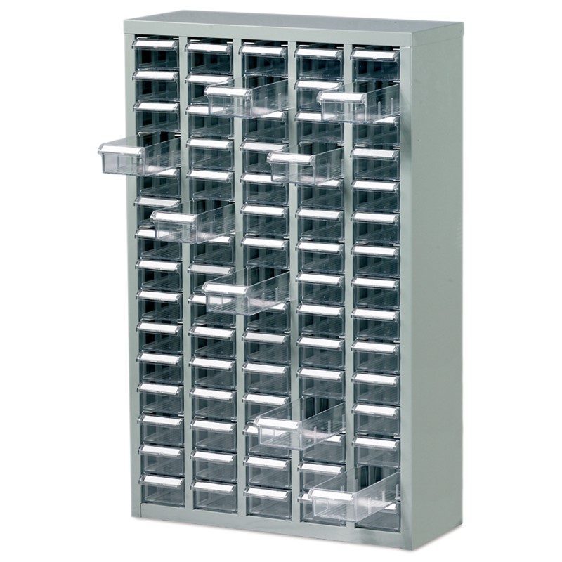 1 pcs - RS PRO 75 Drawer Storage Unit, Steel, 937mm x 586mm x 222mm, Grey