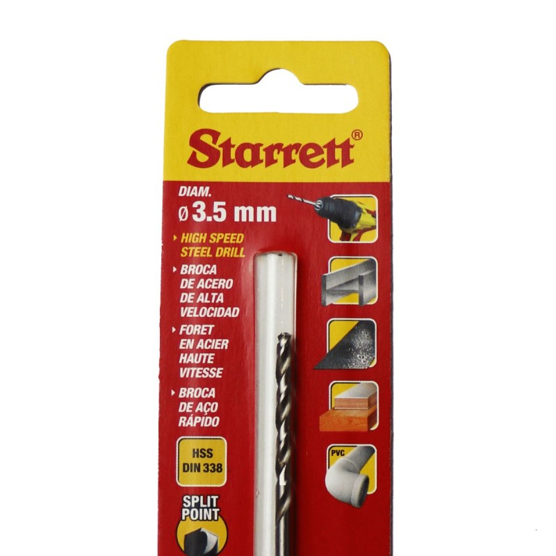 10 pcs - KBAR035 Starrett KBAR Series HSS Twist Drill Bit, 3.5mm Diameter, 70 mm Overall