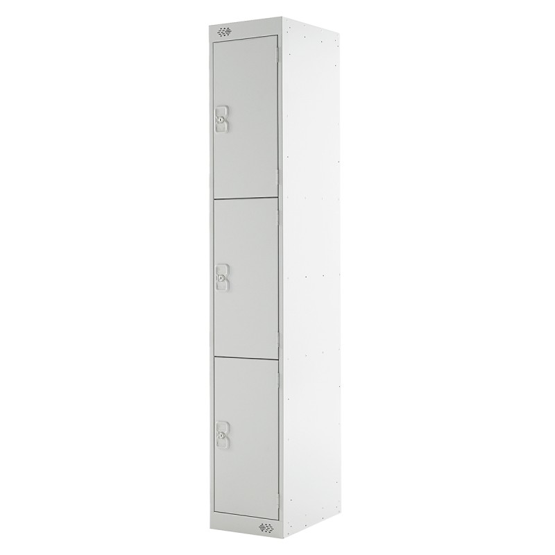 1 pcs - RS PRO 3 Door Steel Light Grey Storage Locker, 1800 mm x 300 mm x 300mm