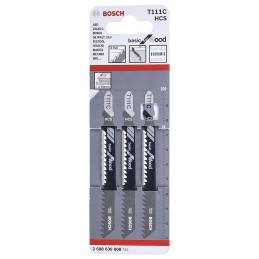 5 Pack of 3 - 2608630808 Bosch, 8 Teeth Per Inch 75mm Cutting Length Jigsaw Blade, Pack of 3
