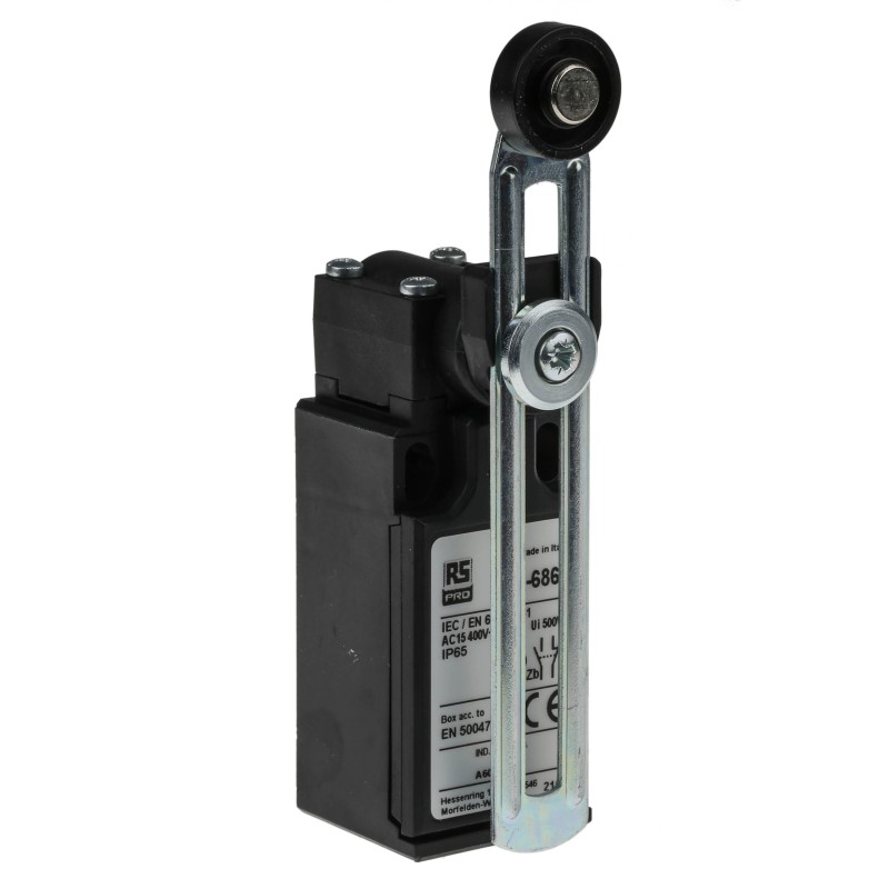 1 pcs - RS PRO Adjustable Roller Lever Limit Switch, NO/NC, IP65, DPST, Thermoplastic Housing, 400V ac Max, 10A Max