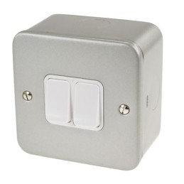 1 pcs - MK Electric Silver Metal Clad Switch, 2 Way, 2 Gang, Metalclad