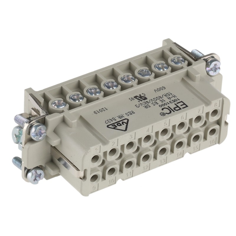 1 pcs - Epic Contact Heavy Duty Power Connector Insert, 14A, Female, H-A Series, 16 Contacts