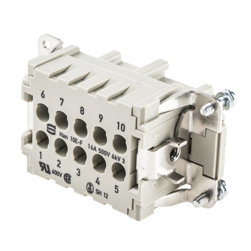 1 pcs - Han E Series size 16 A Connector Insert, Female, 10 Way, 10A, 500 V