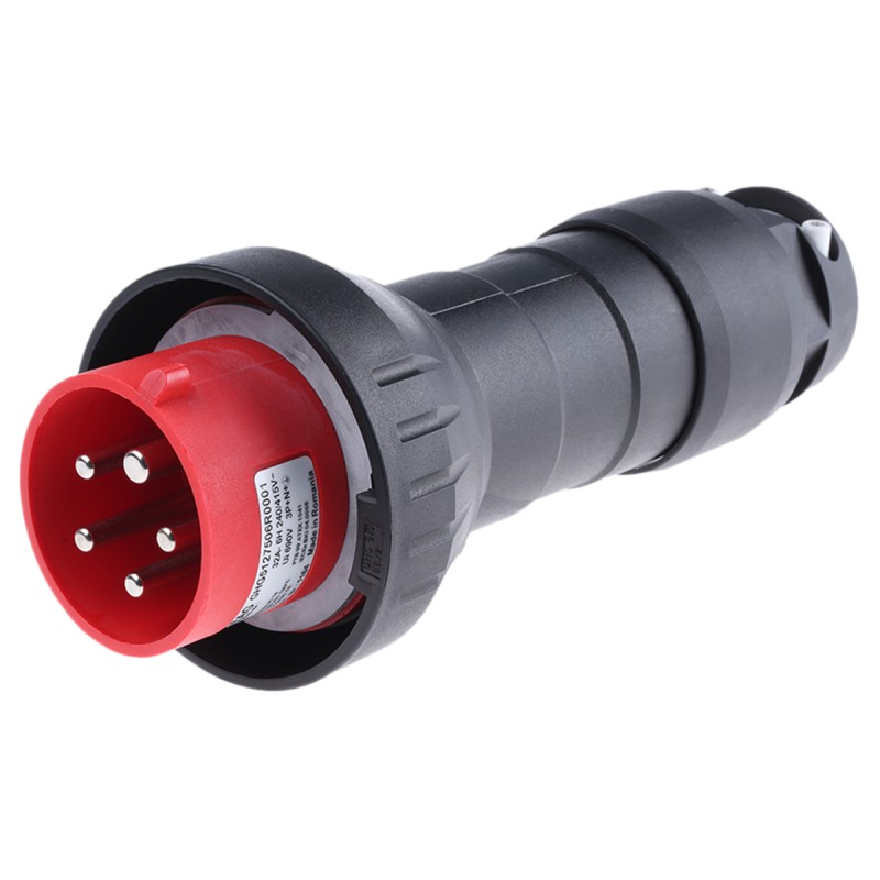 1 pcs - Eaton, GHG IP54, IP66 Black Cable Mount 3P + N + E Heavy Duty Power Connector Plug, Rated At 32A, 415 V