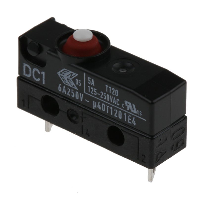 1 pcs - ZF Button Micro Switch, Solder Terminal, 6 A @ 250 V ac, SPST, IP6K7