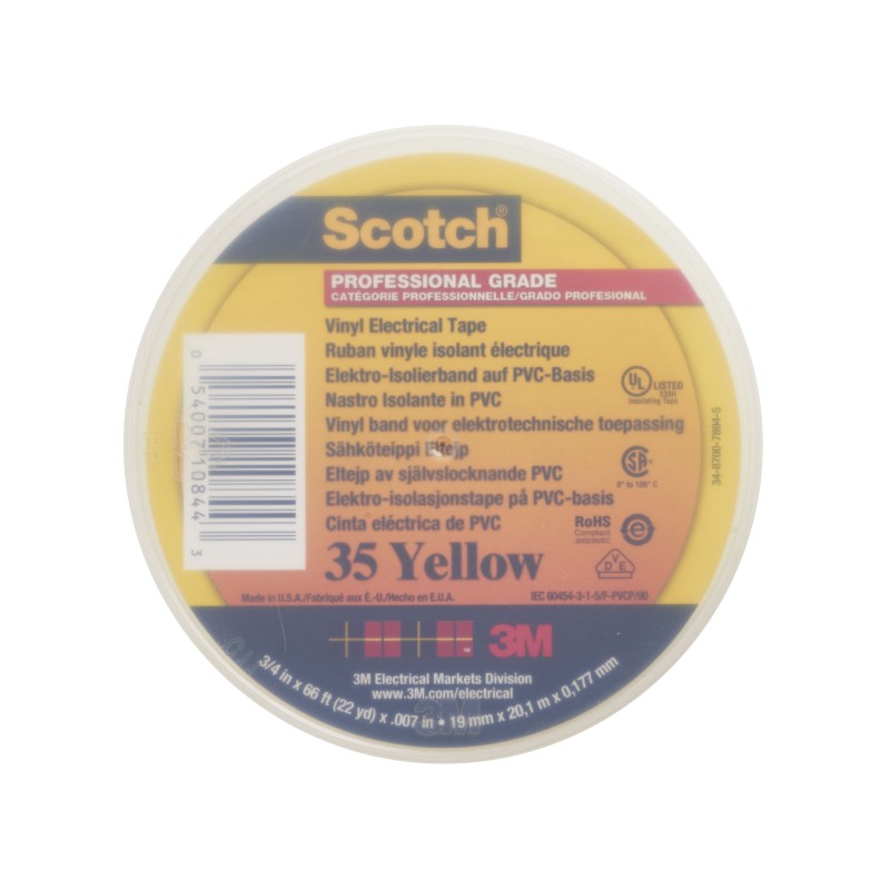 1 pcs - 3M Scotch 35 Yellow PVC Electrical Tape, 19mm x 20m