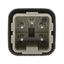 1 pcs - HARTING Heavy Duty Power Connector Insert, 10A, Male, Han A Series, 4 Contacts