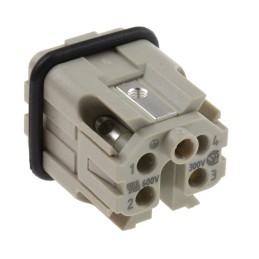 1 pcs - HARTING Heavy Duty Power Connector Insert, 10A, Male, Han A Series, 4 Contacts