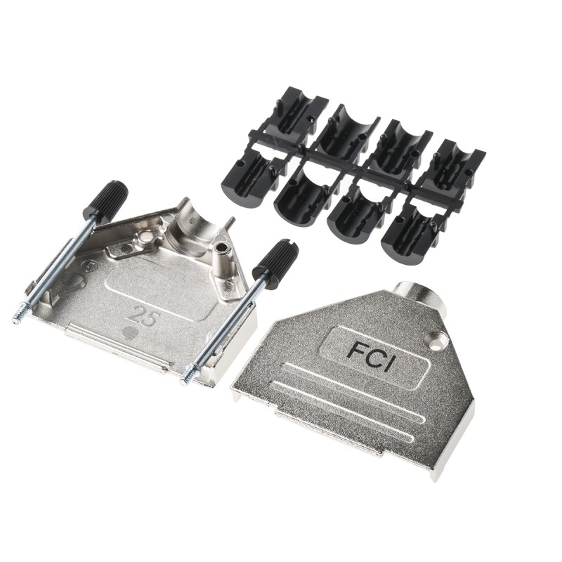 1 pcs - Amphenol ICC 8655MH Series Die Cast Zinc D Sub Backshell, 25 Way, Strain Relief