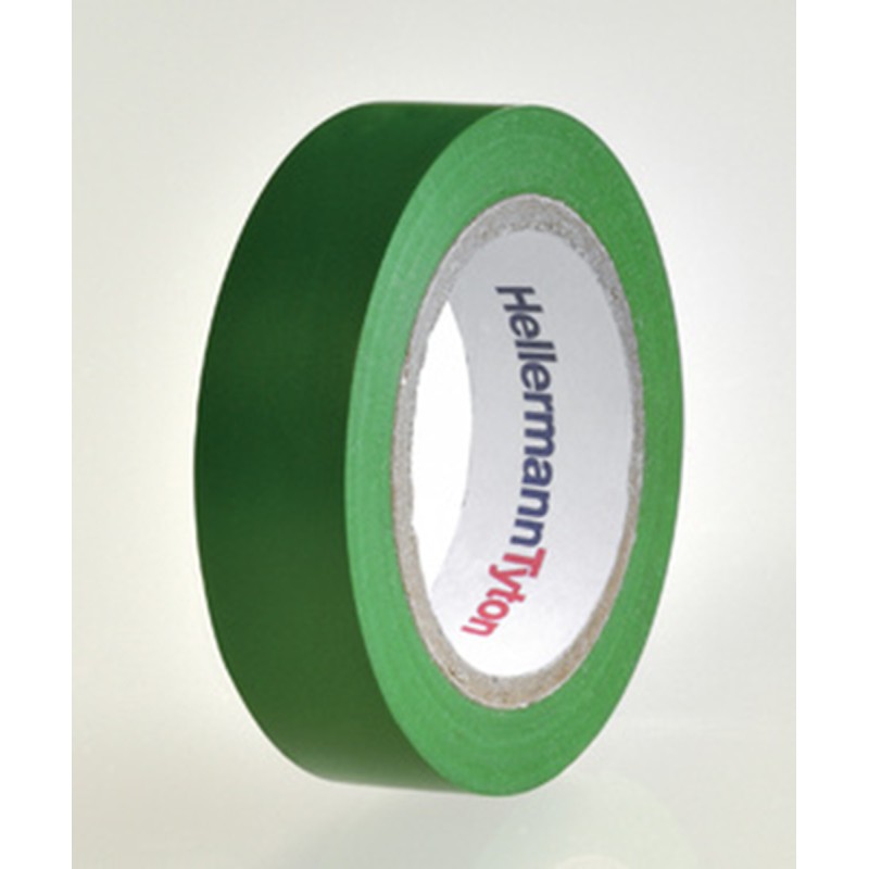 10 pcs - HellermannTyton HelaTape Flex Green Electrical Tape, 15mm x 10m