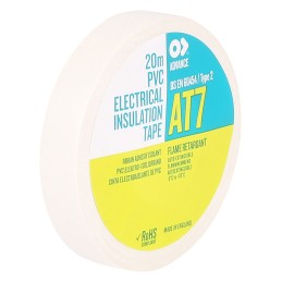 1 Reel of 20 M - Advance Tapes AT7 White PVC Electrical Tape, 12mm x 20m