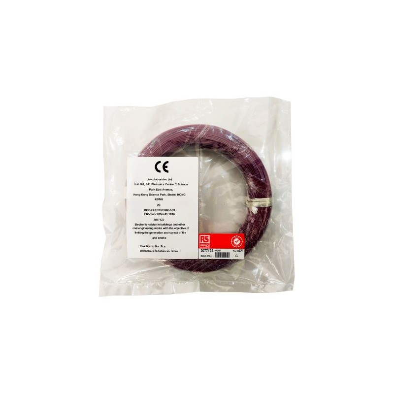 1 Reel of 50 M - RS PRO Purple 0.05 mm² Hook Up Wire, 30 AWG, 1/0.25 mm, 50m, ETFE Insulation