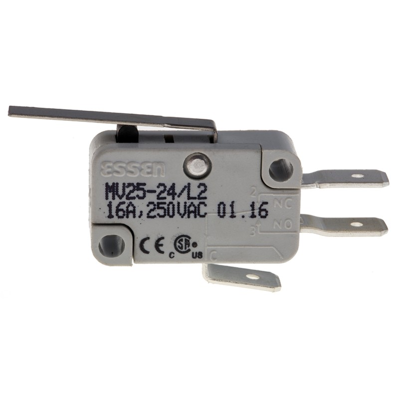 1 pcs - RS PRO Long Straight Lever Micro Switch, Quick Connect Terminal, 16 A @ 250 V ac, SP-CO