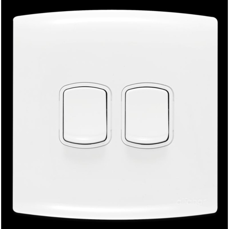 1 pcs - Contactum White Rocker Light Switch, 2 Way, 2 Gang, Alfanar