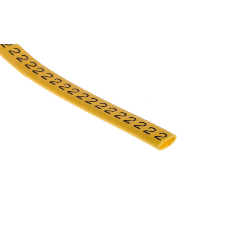1 Reel of 500 - RS PRO Slide On Cable Markers, Black on Yellow, Pre-printed '2', 3.5 - 7mm Cable