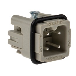 1 pcs - HARTING Heavy Duty Power Connector Insert, 10A, Male, Han A Series, 3 Contacts