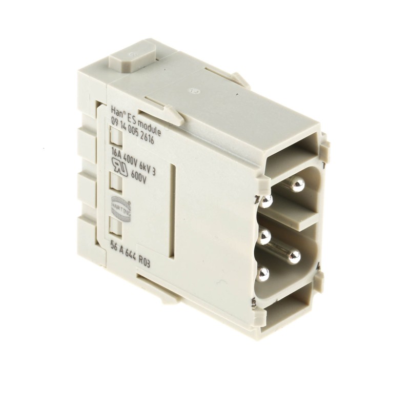 1 pcs - HARTING Heavy Duty Power Connector Module, 16A, Male, Han-Modular Series, 5 Contacts