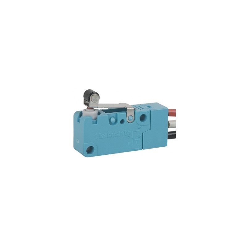 1 pcs - Panasonic Short Roller Lever Micro Switch, Pre-wired Terminal, 3 A @ 250 V ac, SP-CO, IP67