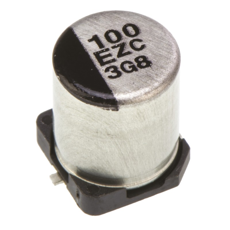 2 pcs - Panasonic 100μF Surface Mount Polymer Capacitor, 25V dc