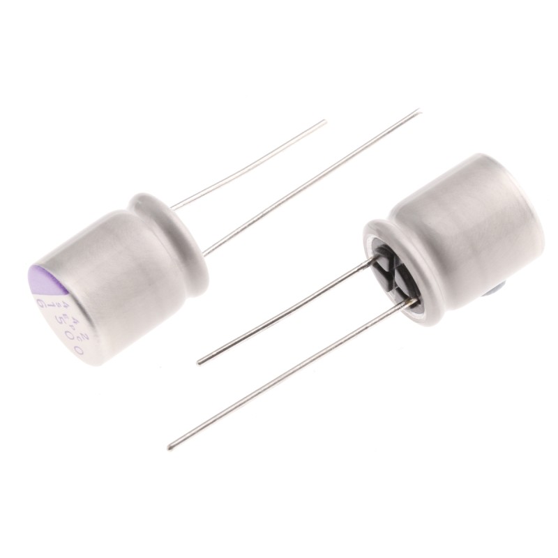 2 pcs - Panasonic 1.5mF Through Hole Polymer Capacitor, 6.3V dc