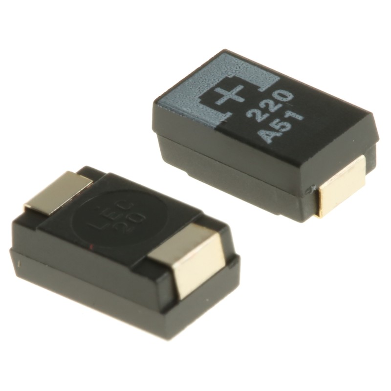 2 pcs - Panasonic 220μF Surface Mount Polymer Capacitor, 10V dc