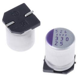 2 pcs - Panasonic 330μF Surface Mount Polymer Capacitor, 25V dc