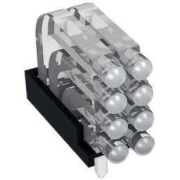 100 pcs - 1296.2024 MENTOR, PCB Mounted 8-Way Right Angle LED Light Pipe, Quad-Level-Row Clear Dome Lens