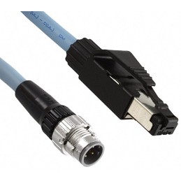 1 pcs - Omron Cat5e Right Angle Male M12 to Straight Male RJ45 Ethernet Cable, Black PUR Sheath, 5m, Self-extinguishing