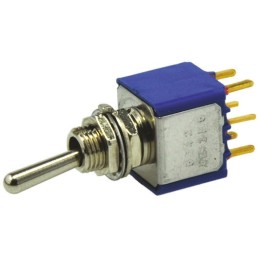 1 pcs - APEM Toggle Switch, PCB Mount, (On)-Off-(On), DPST, PC Terminal Terminal, 20V ac/dc