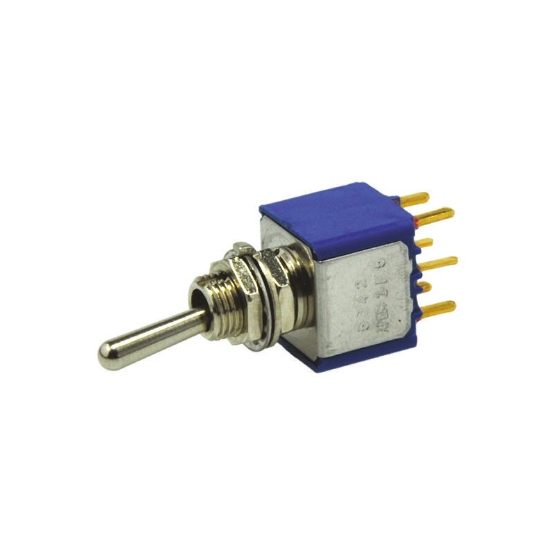 1 pcs - APEM Toggle Switch, PCB Mount, (On)-Off-(On), DPST, PC Terminal Terminal, 20V ac/dc