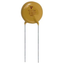 20 pcs - Vishay Single Layer Ceramic Capacitor (SLCC) 1.5nF 500V ac ±20% Y5U Dielectric, AY1, Through Hole +125°C Max Op. Temp.