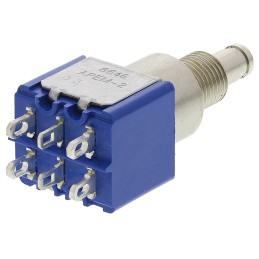 1 pcs - APEM Miniature Push Button Switch, Latching, Panel Mount, 6.5mm Cutout, DPDT, 250V ac