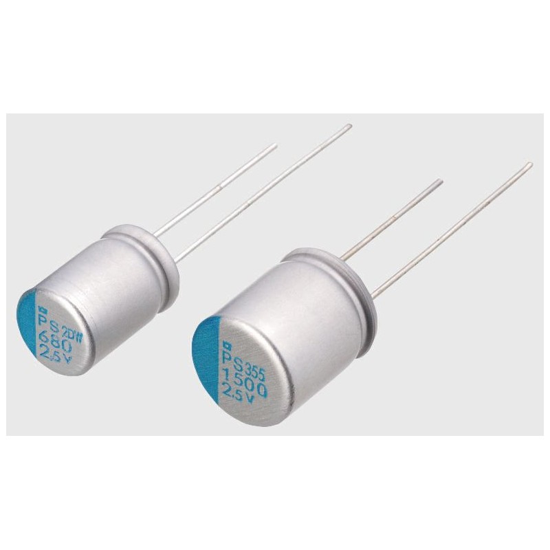 5 pcs - Nichicon 1.2mF Through Hole Polymer Capacitor, 6.3V dc