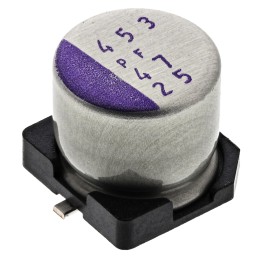5 pcs - Panasonic 47μF Surface Mount Polymer Capacitor, 25V dc