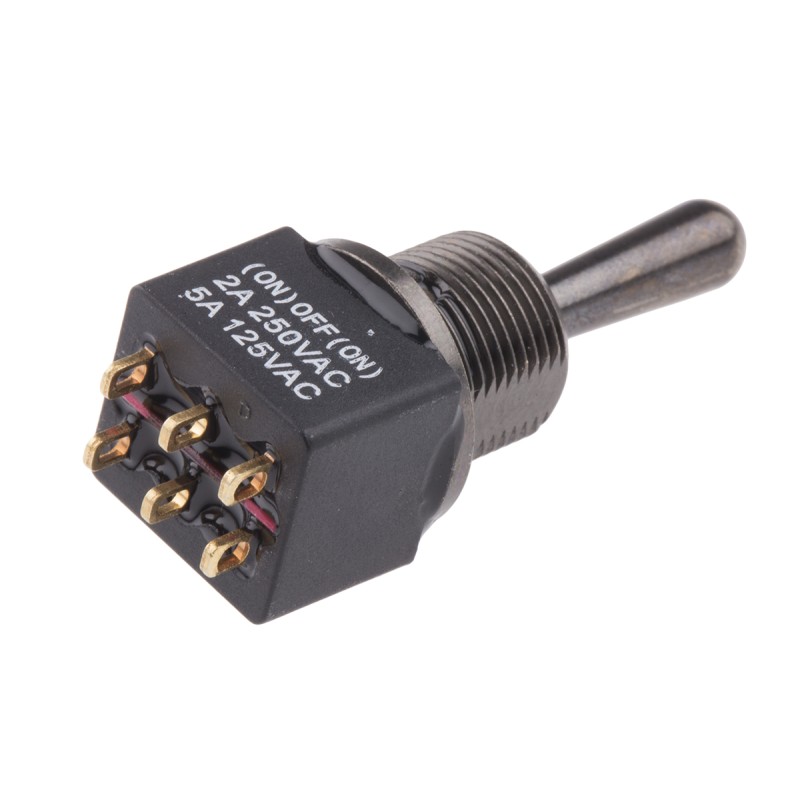 1 pcs - RS PRO Toggle Switch, PCB Mount, (On)-Off-(On), DPDT, Solder Terminal