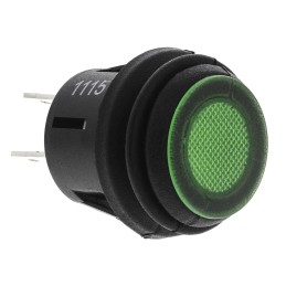 1 pcs - ZF Illuminated Push Button Switch, Latching, Panel Mount, 20.2mm Cutout, DPST, Green LED, 125V ac, IP65
