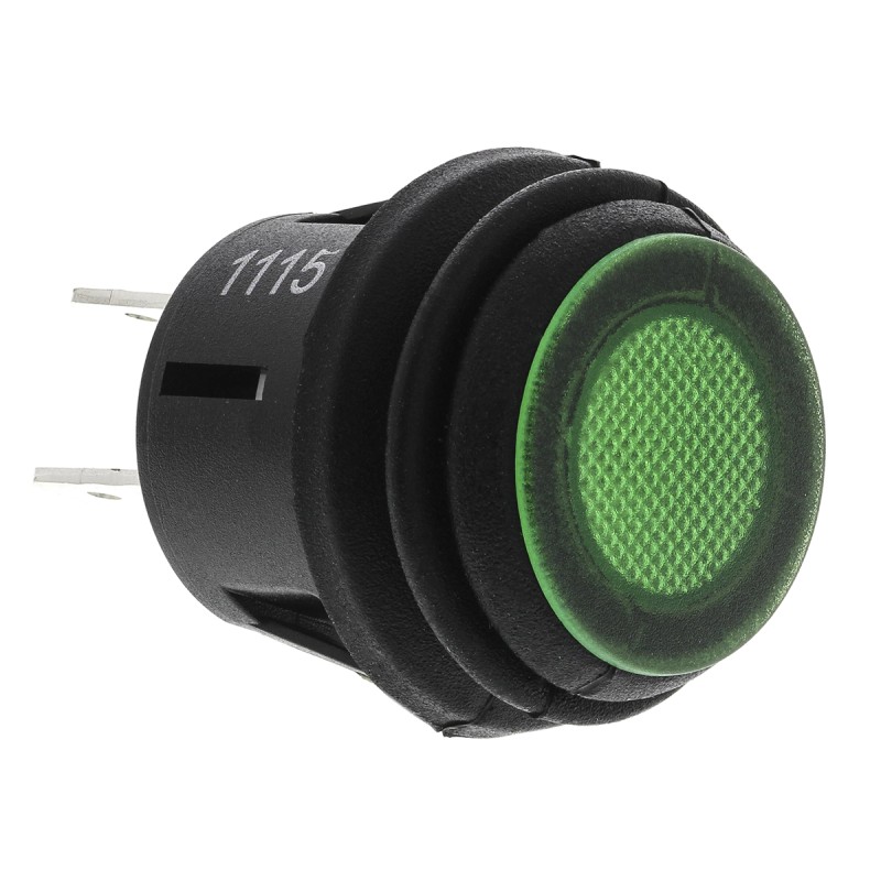 1 pcs - ZF Illuminated Push Button Switch, Latching, Panel Mount, 20.2mm Cutout, DPST, Green LED, 125V ac, IP65