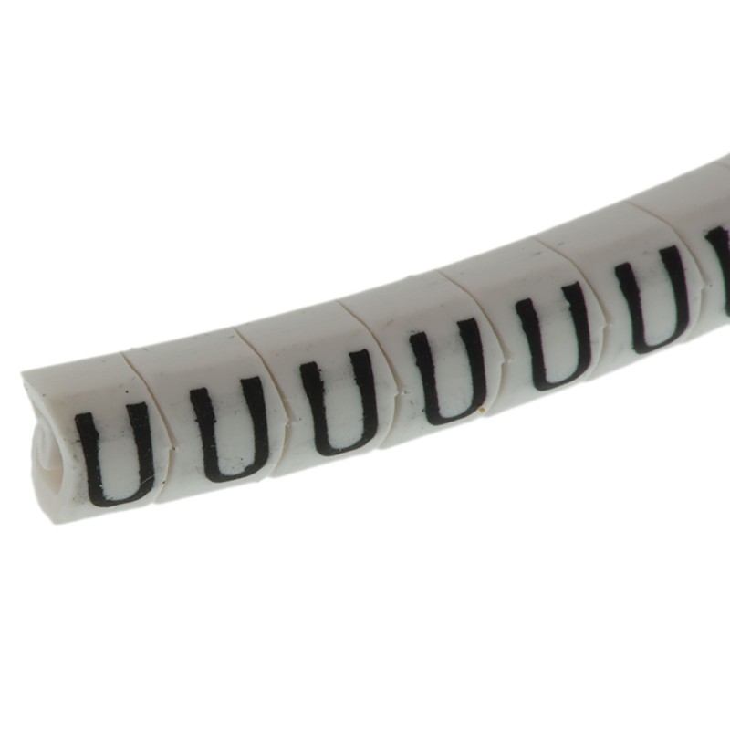 1 Bag of 250 - HellermannTyton Helagrip Slide On Cable Marker, Black on White, Pre-printed 'U', 2 - 5mm Cable